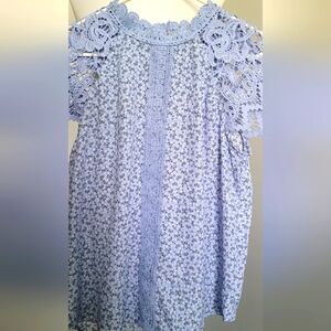 Floral Lace Blue Top Blouse